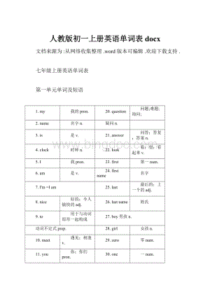 人教版初一上册英语单词表docx.docx