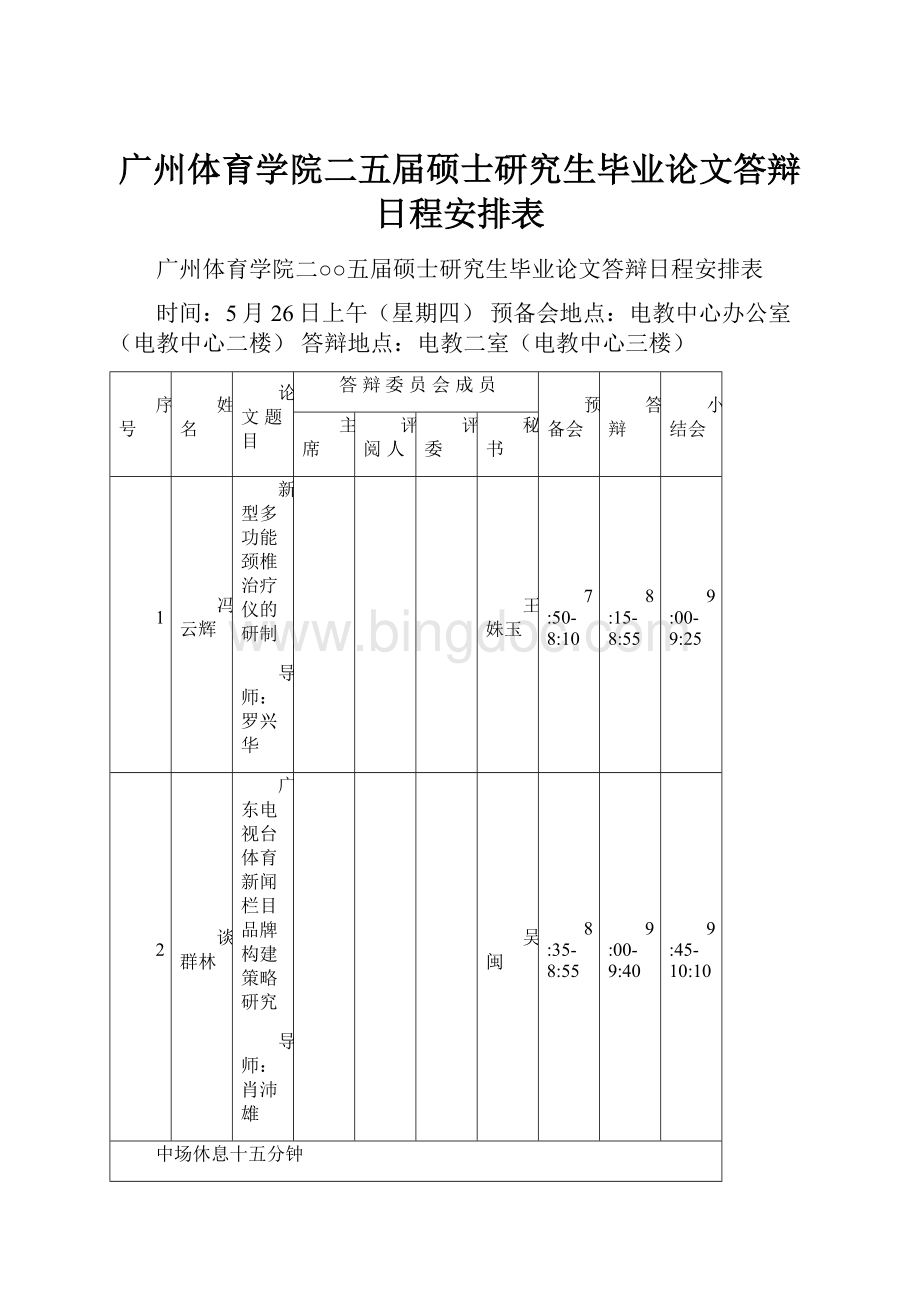 广州体育学院二五届硕士研究生毕业论文答辩日程安排表.docx