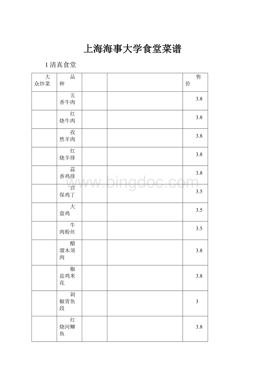 上海海事大学食堂菜谱.docx