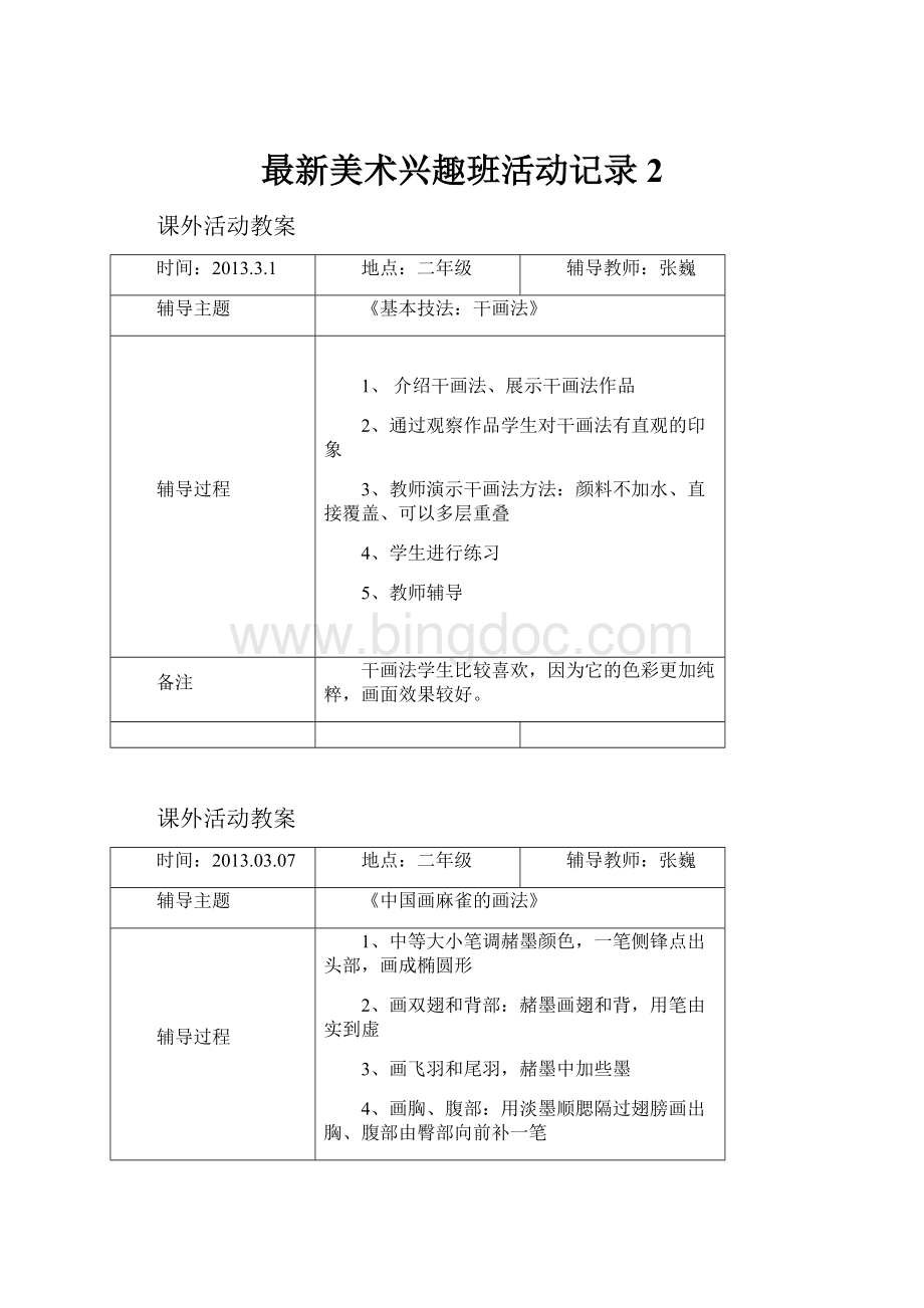 最新美术兴趣班活动记录2.docx