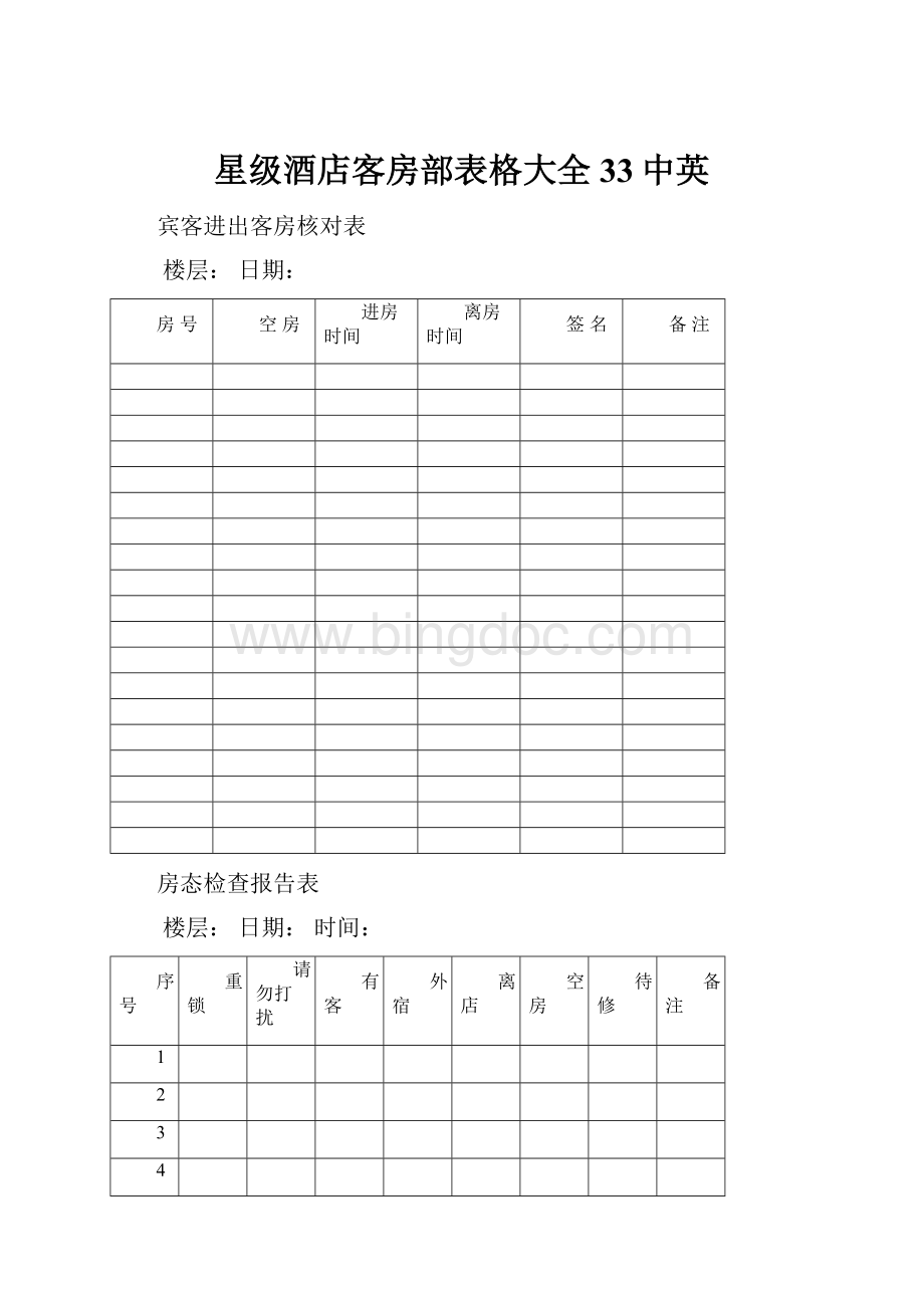 星级酒店客房部表格大全33中英.docx_第1页