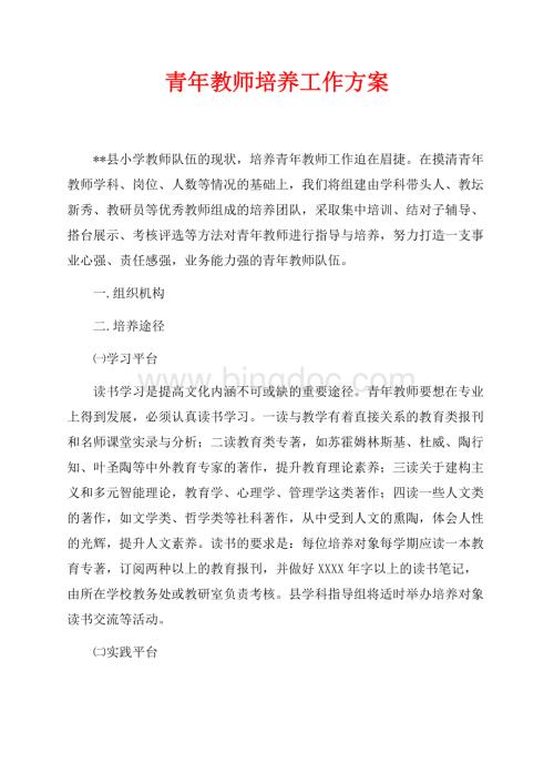 青年教师培养工作方案（共4页）2500字.docx