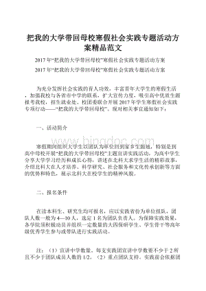 把我的大学带回母校寒假社会实践专题活动方案精品范文.docx