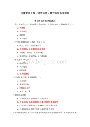 国家开放大学《建筑构造》章节测试参考答案.docx