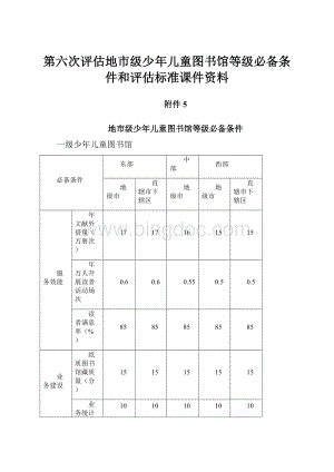 第六次评估地市级少年儿童图书馆等级必备条件和评估标准课件资料.docx