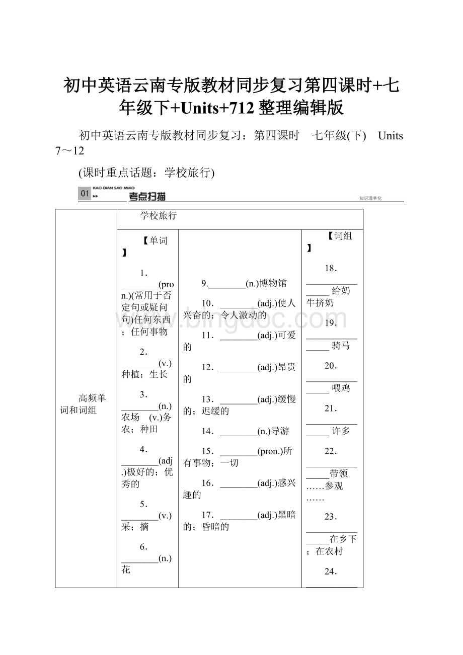 初中英语云南专版教材同步复习第四课时+七年级下+Units+712整理编辑版.docx