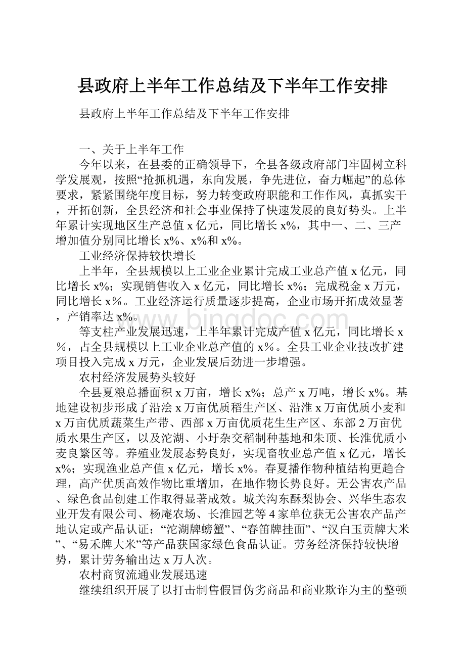 县政府上半年工作总结及下半年工作安排.docx_第1页