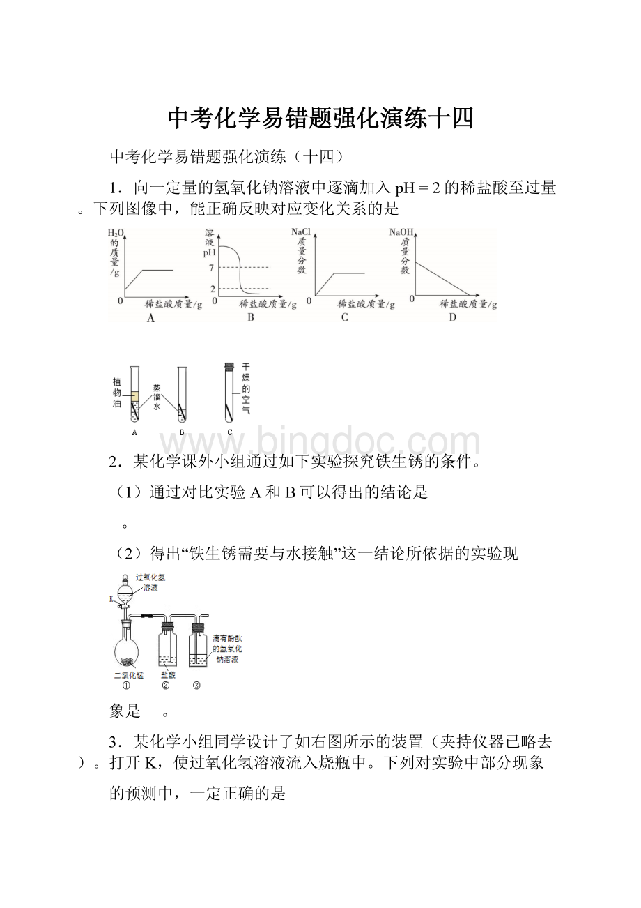 中考化学易错题强化演练十四.docx_第1页