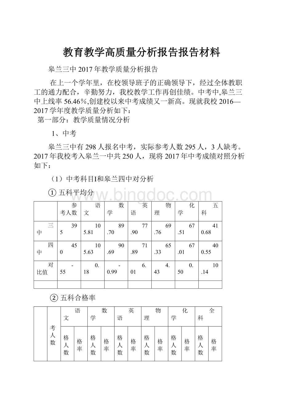 教育教学高质量分析报告报告材料.docx