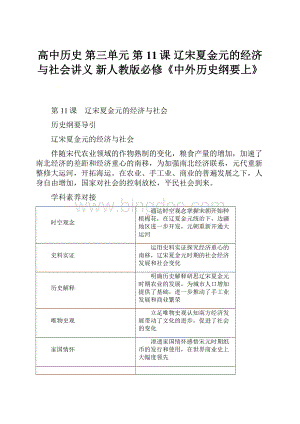 高中历史 第三单元 第11课 辽宋夏金元的经济与社会讲义 新人教版必修《中外历史纲要上》.docx