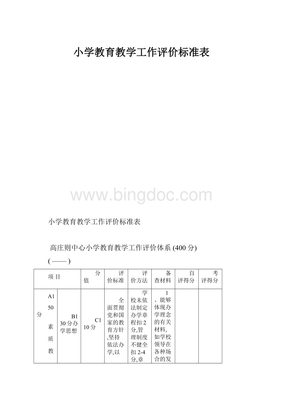 小学教育教学工作评价标准表.docx