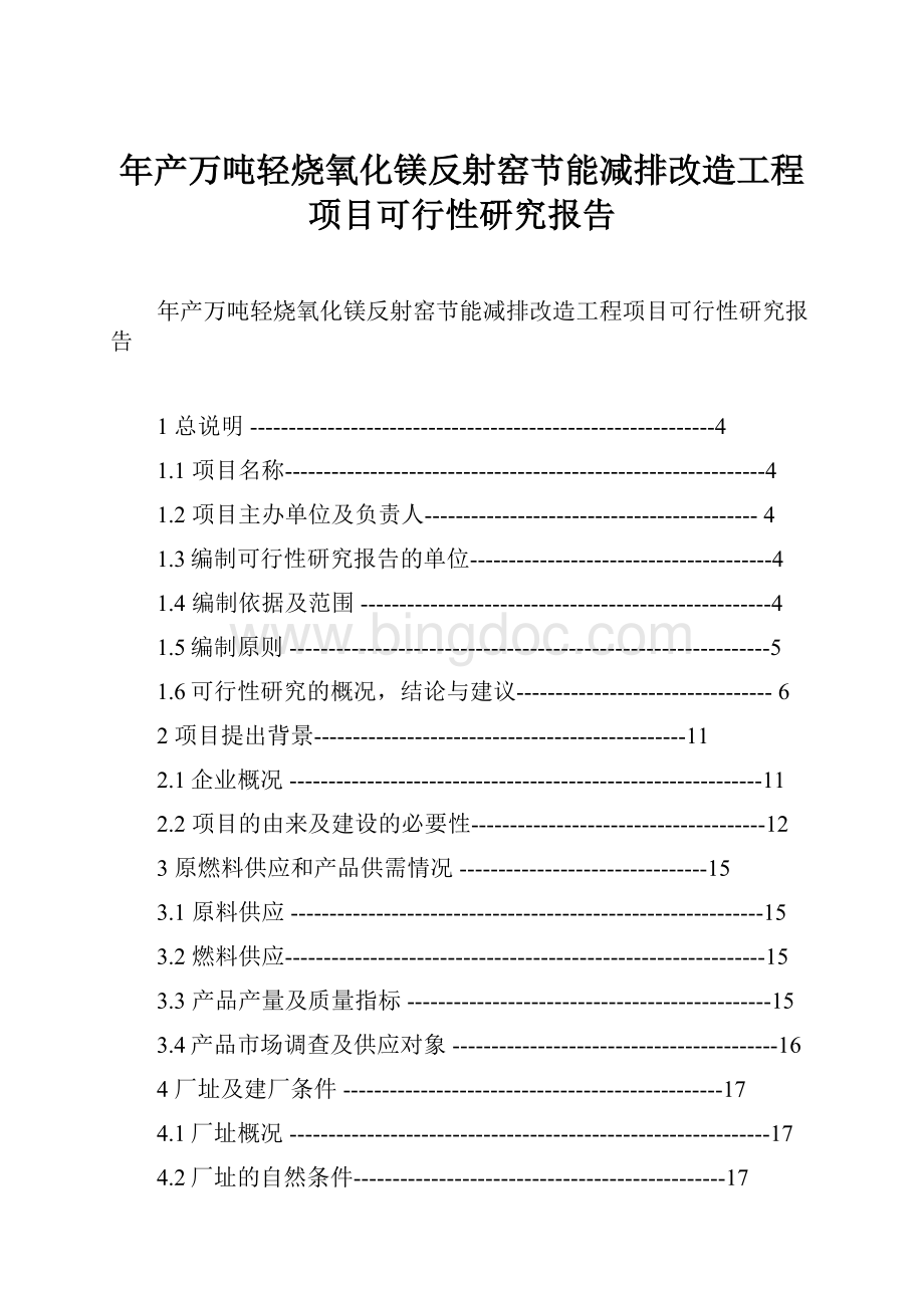 年产万吨轻烧氧化镁反射窑节能减排改造工程项目可行性研究报告.docx