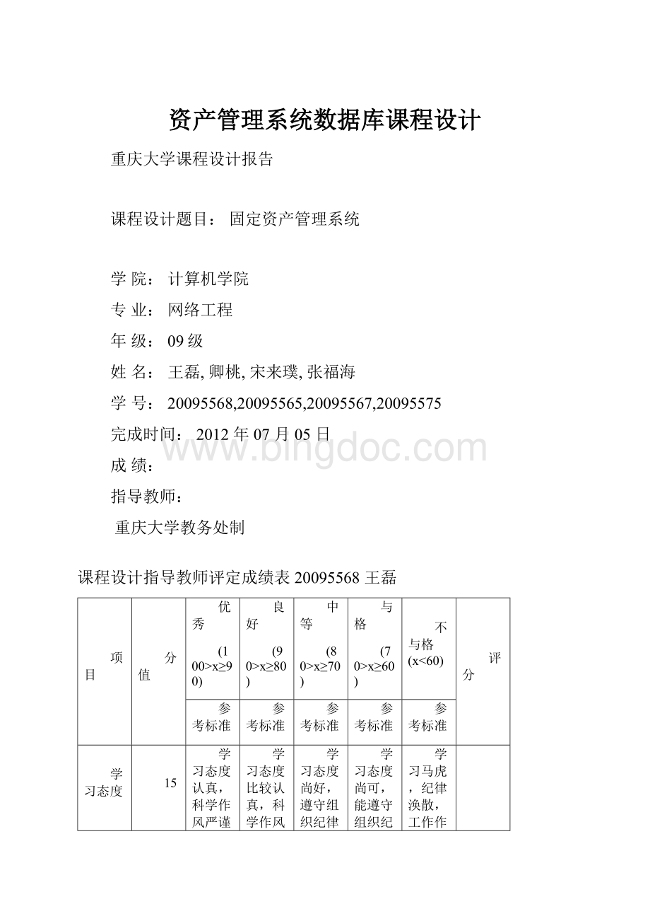 资产管理系统数据库课程设计.docx