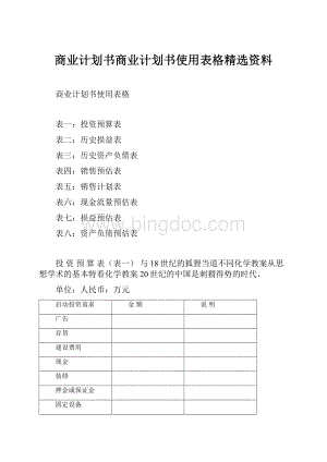 商业计划书商业计划书使用表格精选资料.docx