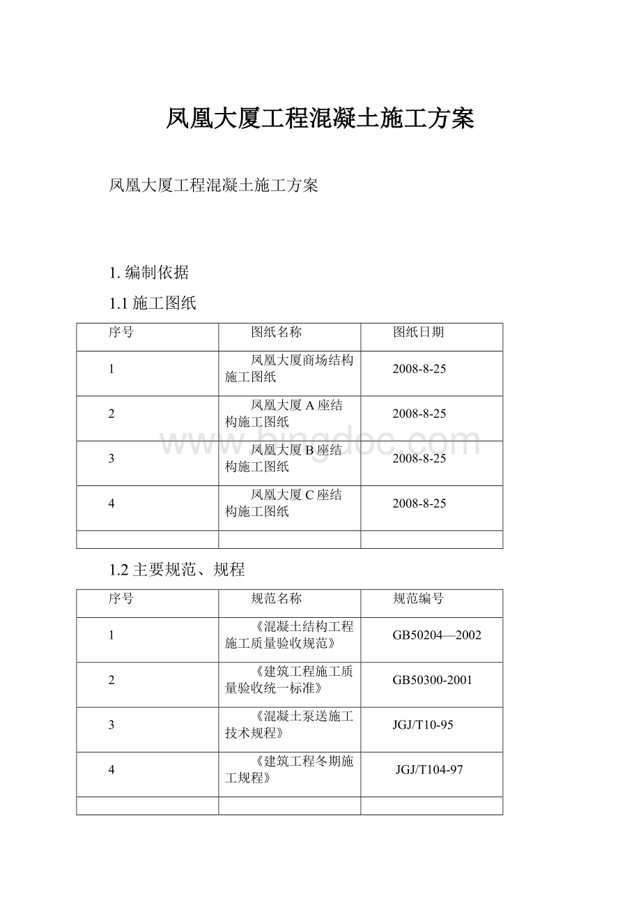 凤凰大厦工程混凝土施工方案.docx_第1页