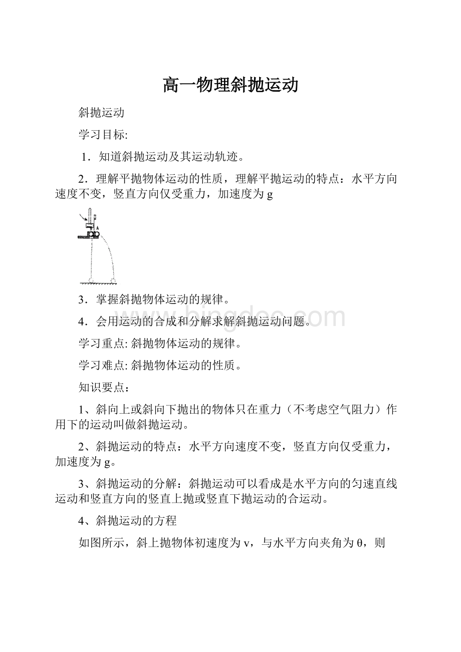 高一物理斜抛运动.docx