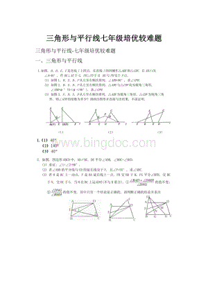 三角形与平行线七年级培优较难题.docx