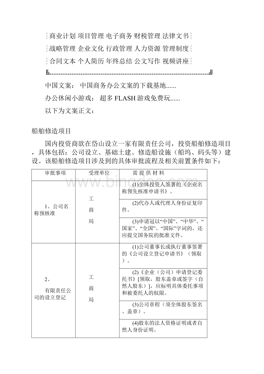 船舶修造项目涉及到的具体审批流程及相关前置条件列表.docx_第2页