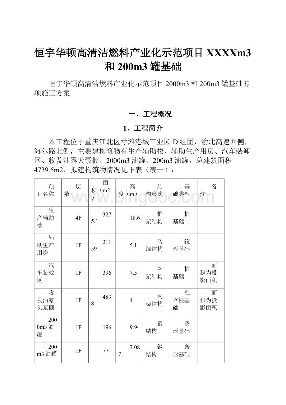 恒宇华顿高清洁燃料产业化示范项目XXXXm3和200m3罐基础.docx_第1页