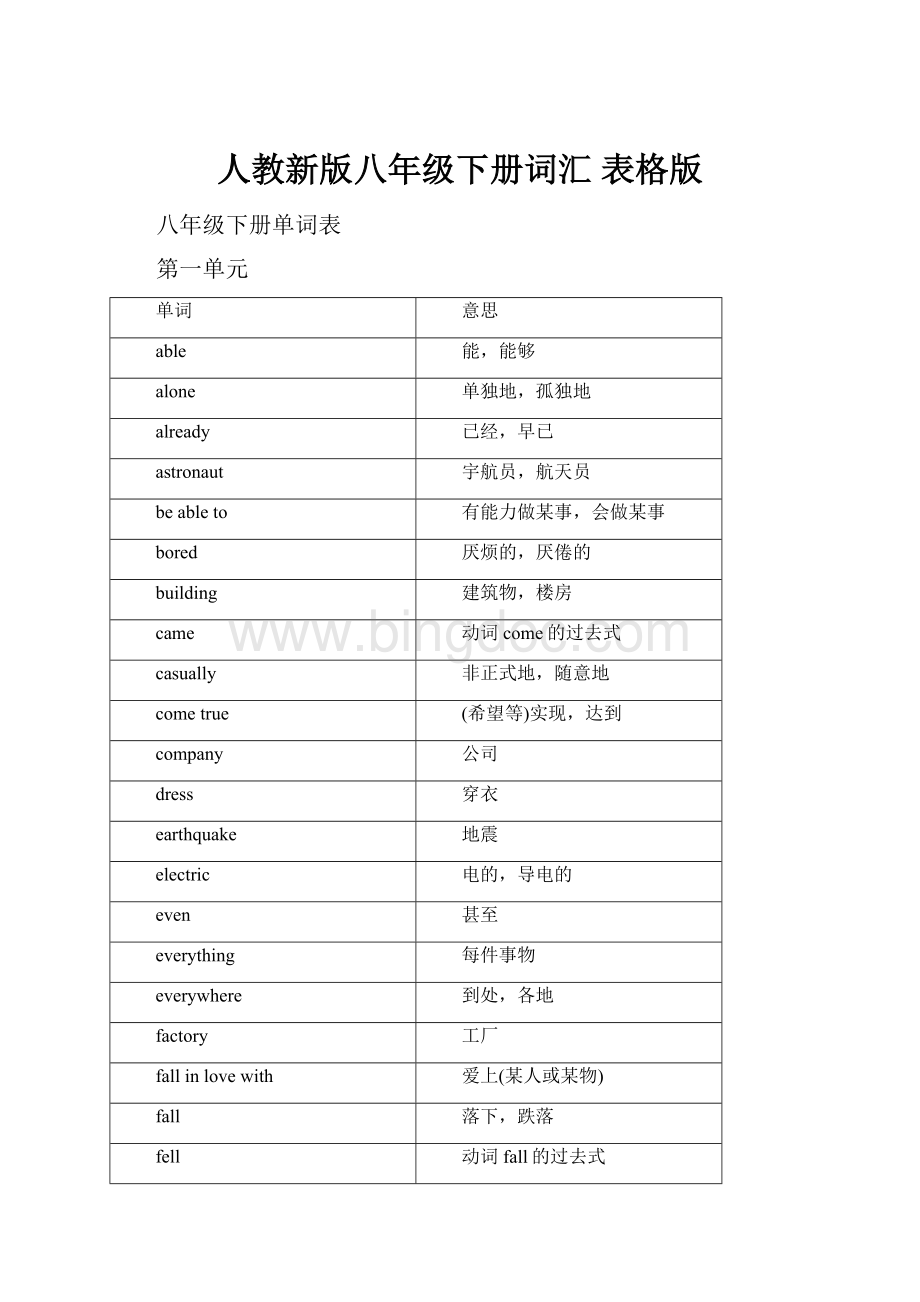 人教新版八年级下册词汇 表格版.docx_第1页