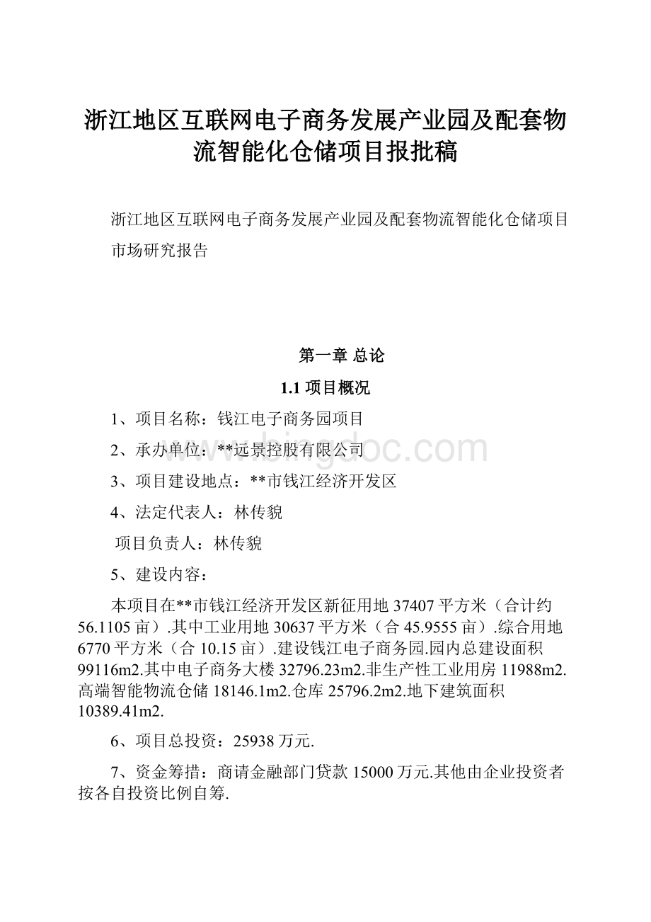 浙江地区互联网电子商务发展产业园及配套物流智能化仓储项目报批稿.docx