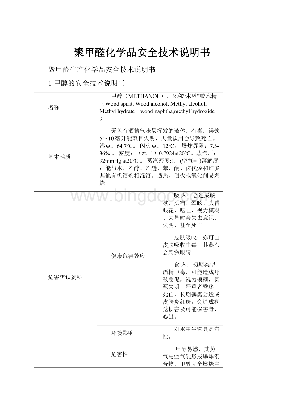 聚甲醛化学品安全技术说明书.docx_第1页