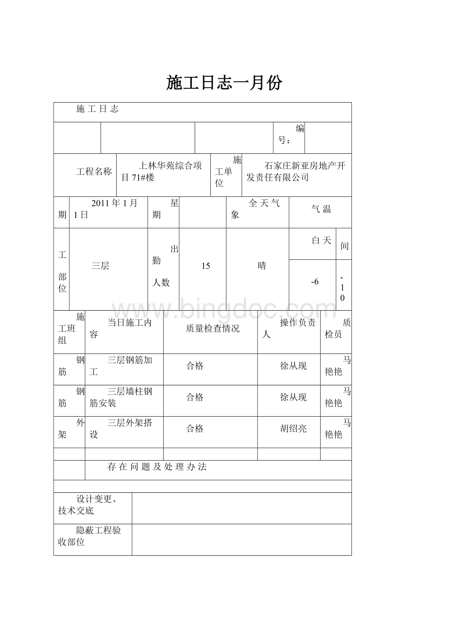 施工日志一月份.docx_第1页