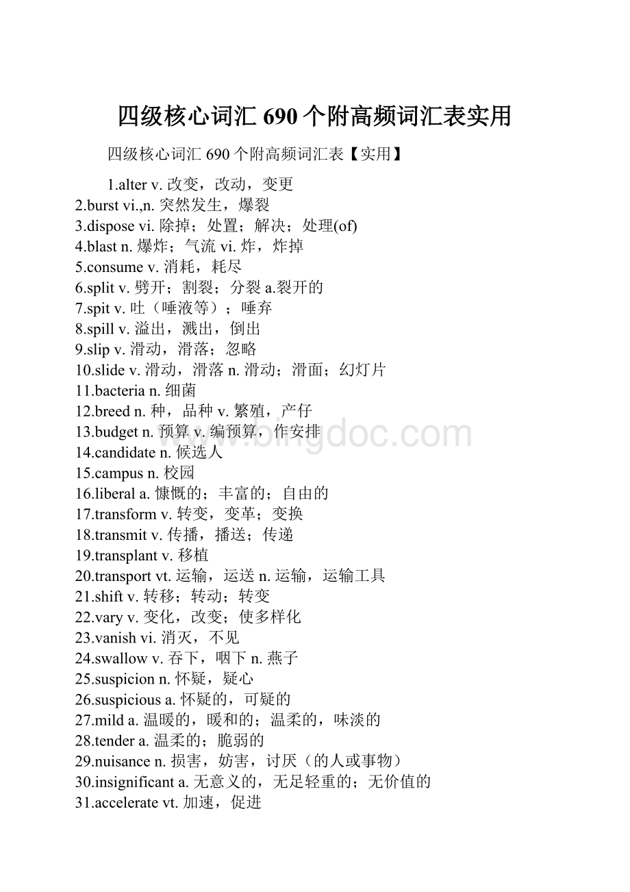 四级核心词汇690个附高频词汇表实用.docx