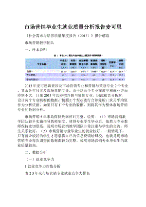 市场营销毕业生就业质量分析报告麦可思.docx