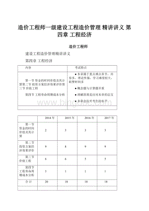 造价工程师一级建设工程造价管理 精讲讲义 第四章 工程经济.docx