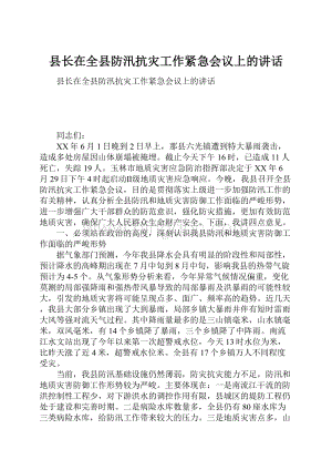 县长在全县防汛抗灾工作紧急会议上的讲话.docx