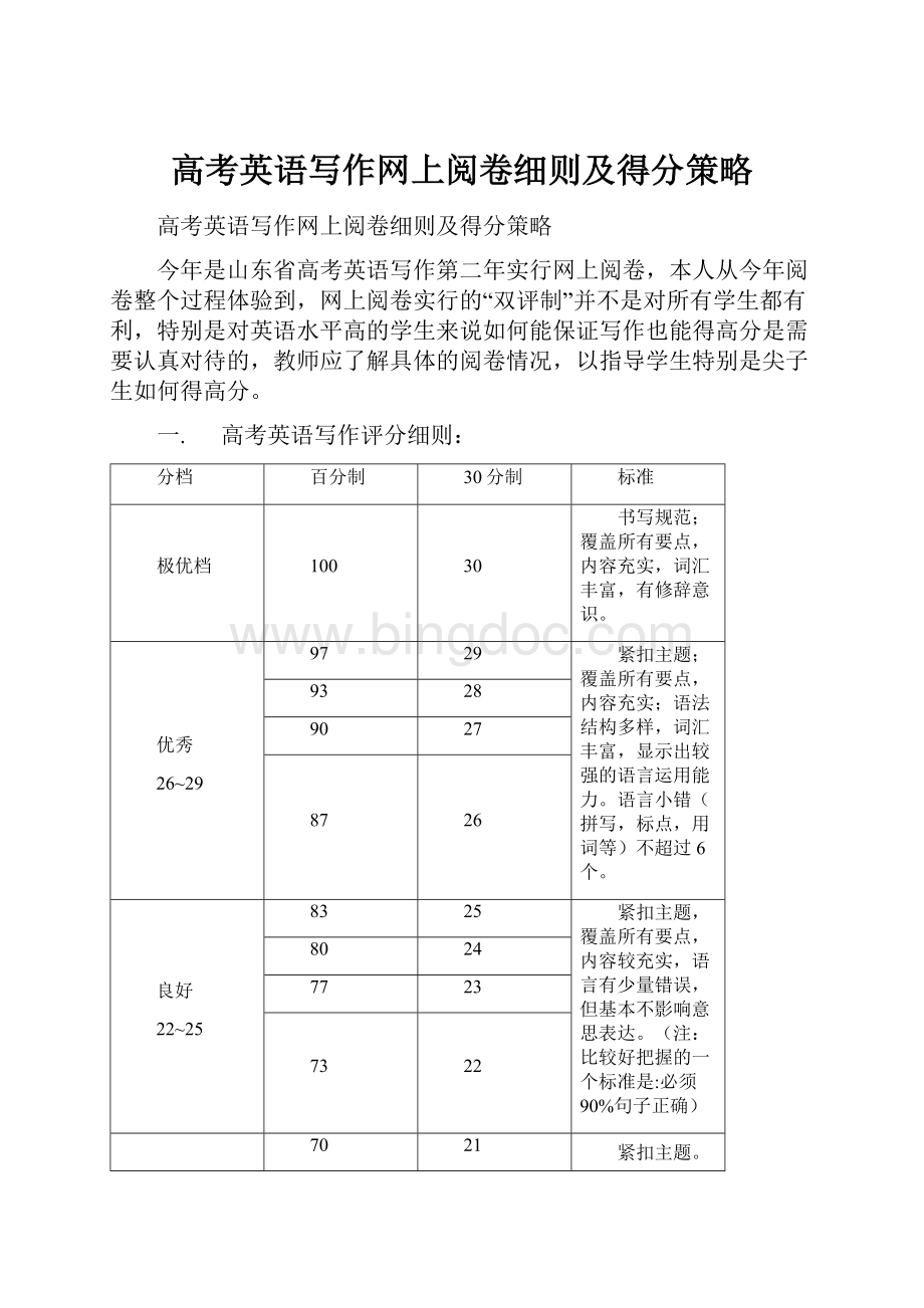 高考英语写作网上阅卷细则及得分策略.docx