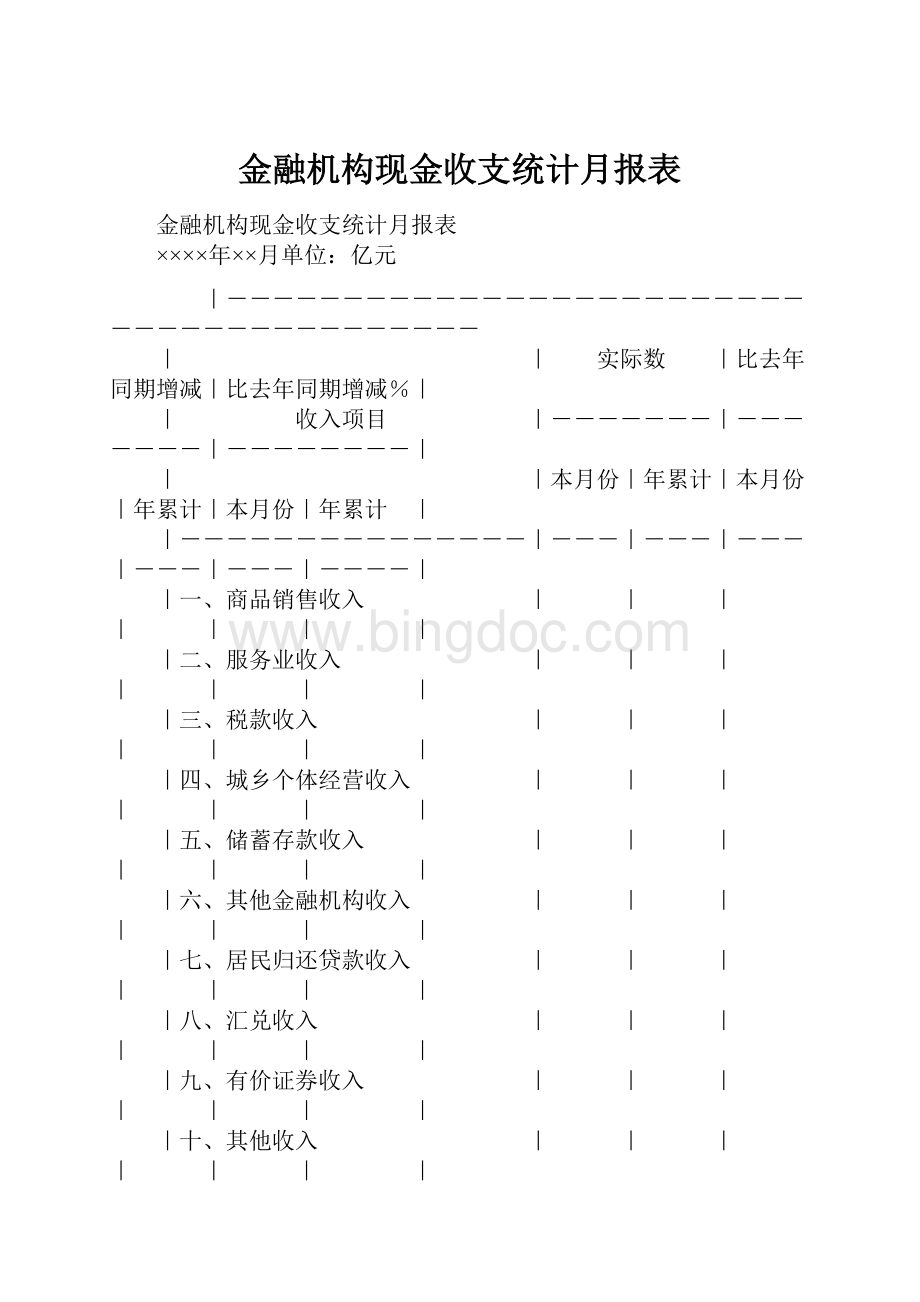 金融机构现金收支统计月报表.docx_第1页