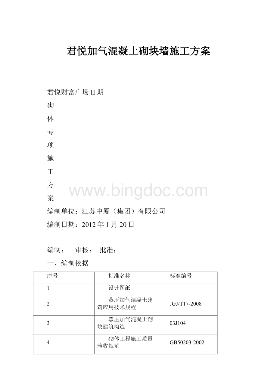 君悦加气混凝土砌块墙施工方案.docx