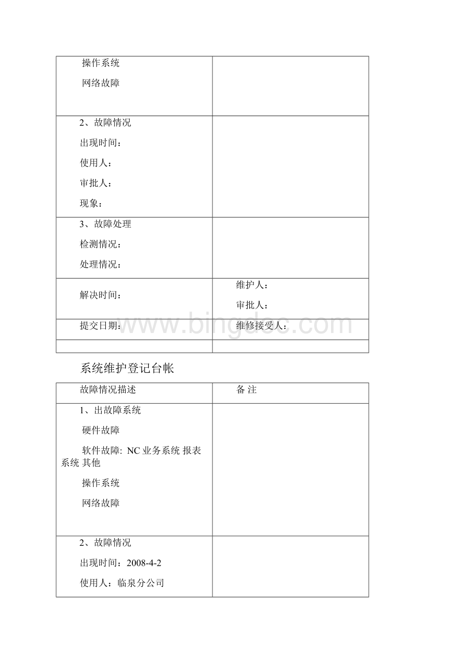 最新系统维护登记台帐样表.docx_第2页