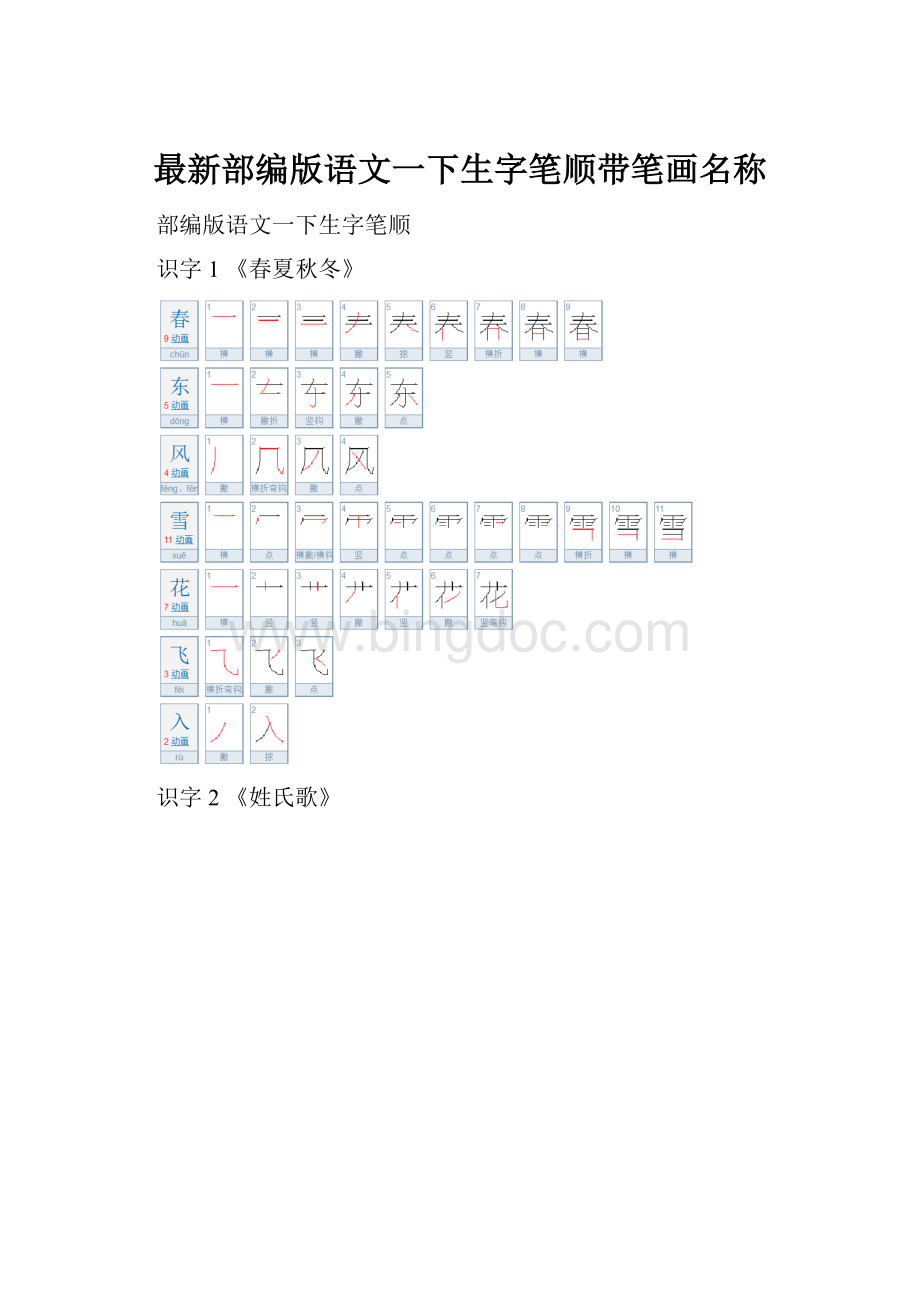 最新部编版语文一下生字笔顺带笔画名称.docx