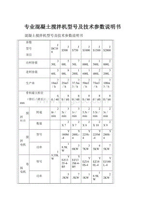 专业混凝土搅拌机型号及技术参数说明书.docx