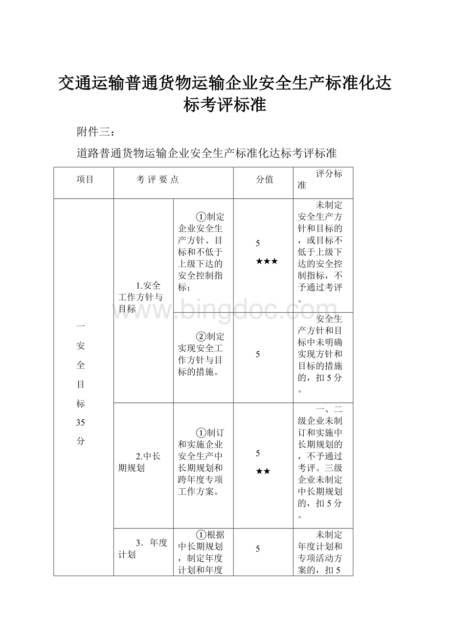 交通运输普通货物运输企业安全生产标准化达标考评标准.docx