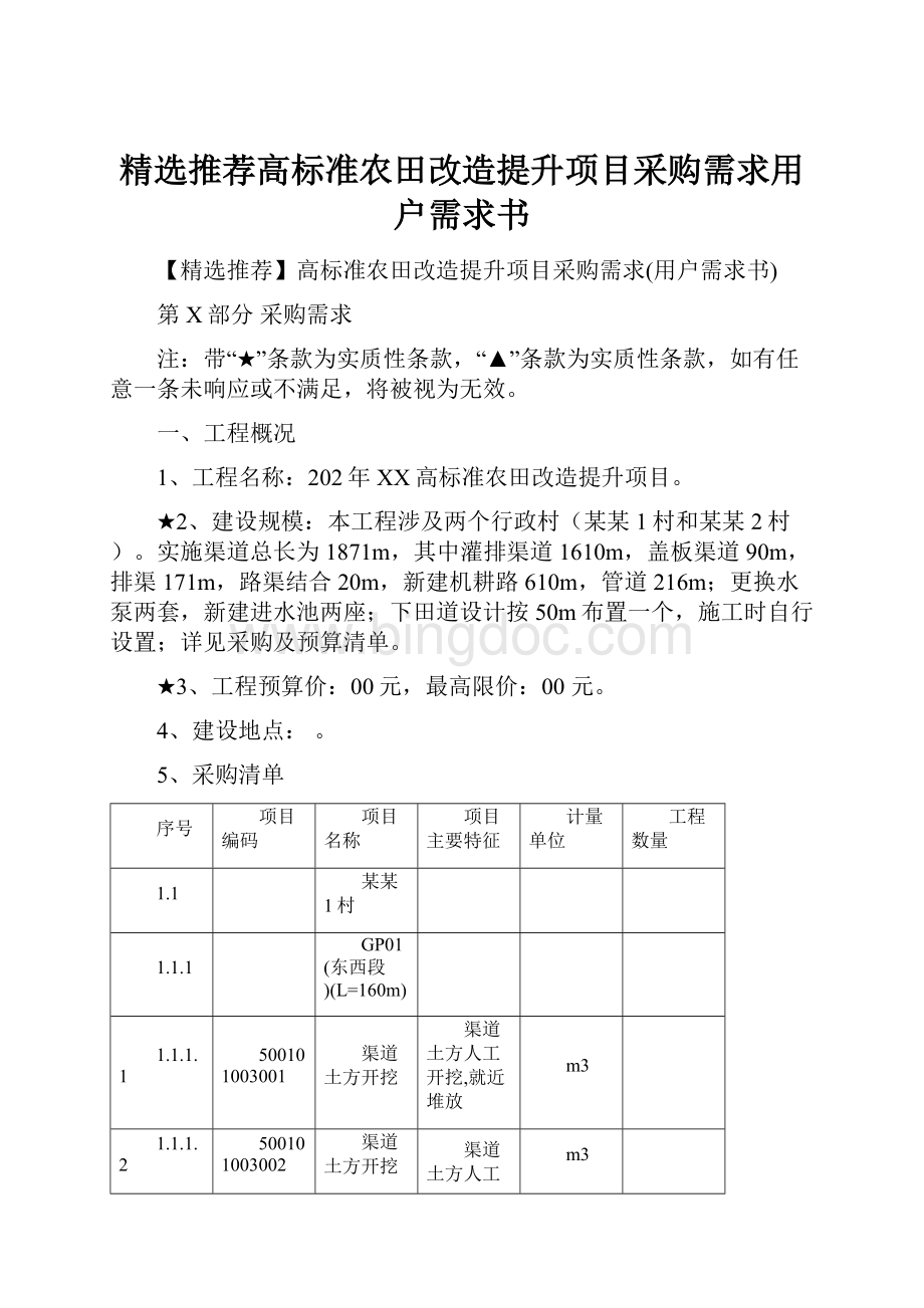 精选推荐高标准农田改造提升项目采购需求用户需求书.docx