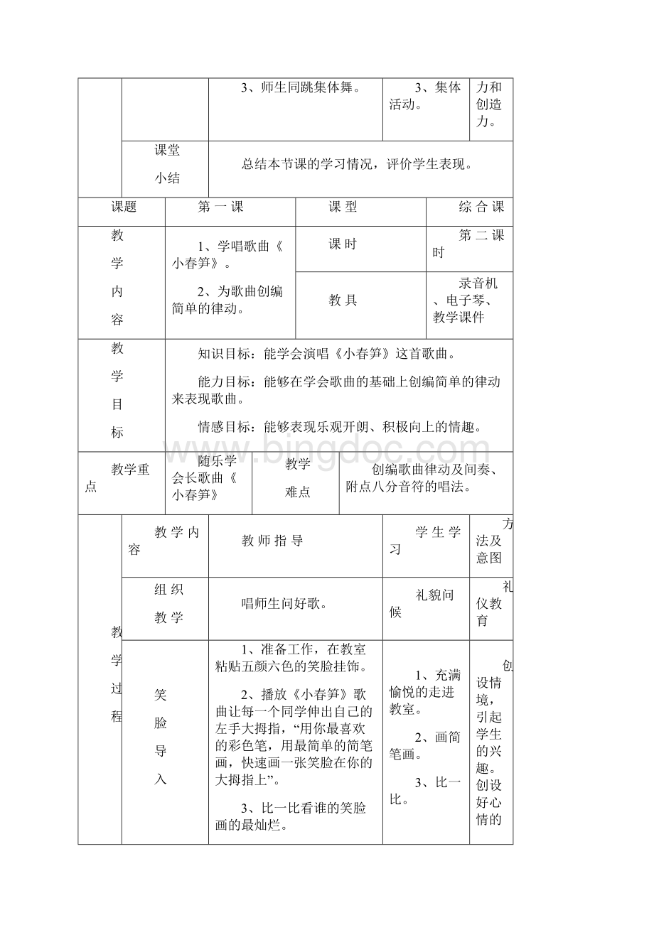 湘版湖南文艺出版社小学二年级音乐全册教案1.docx_第3页