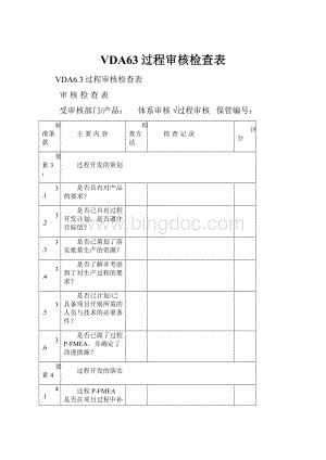 VDA63过程审核检查表.docx