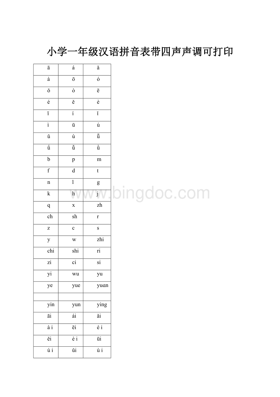 小学一年级汉语拼音表带四声声调可打印.docx