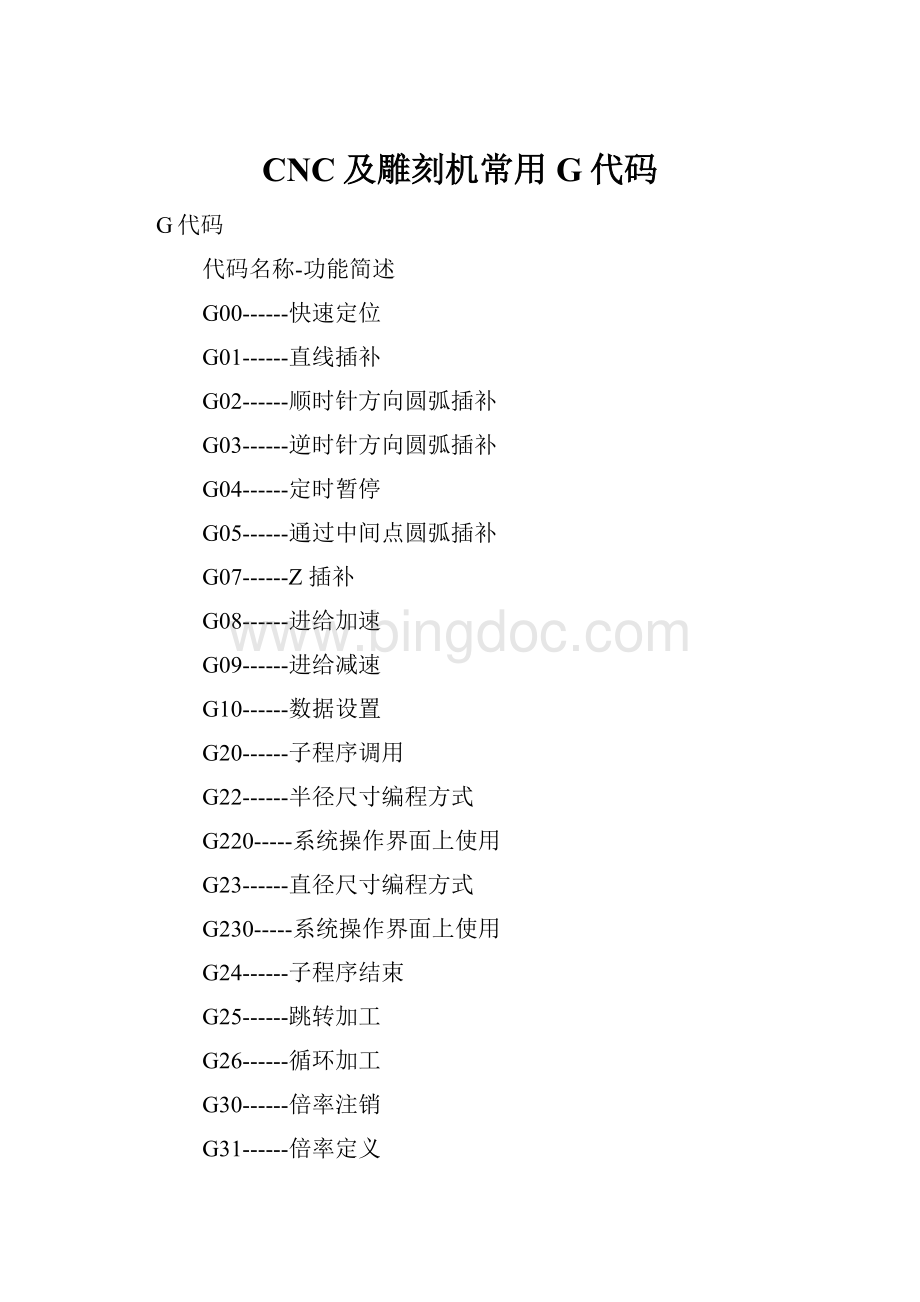 CNC及雕刻机常用G代码.docx_第1页