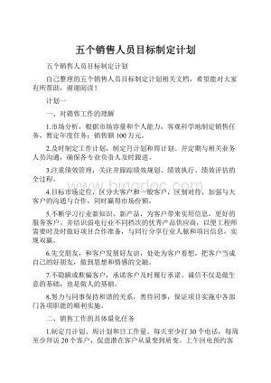 五个销售人员目标制定计划.docx