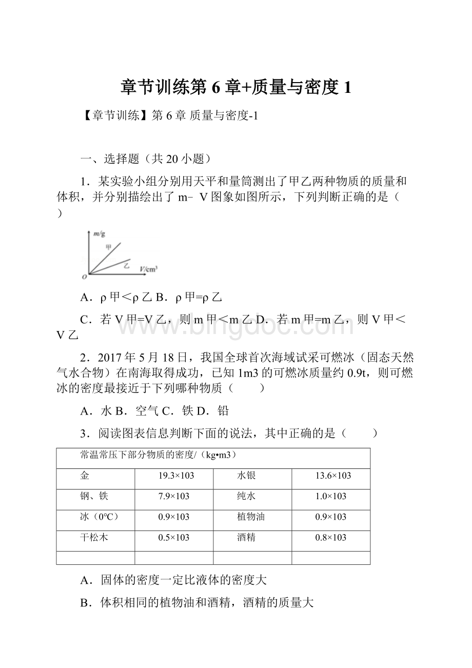 章节训练第6章+质量与密度1.docx_第1页