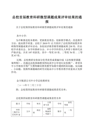 总校首届教育科研微型课题成果评审结果的通报.docx