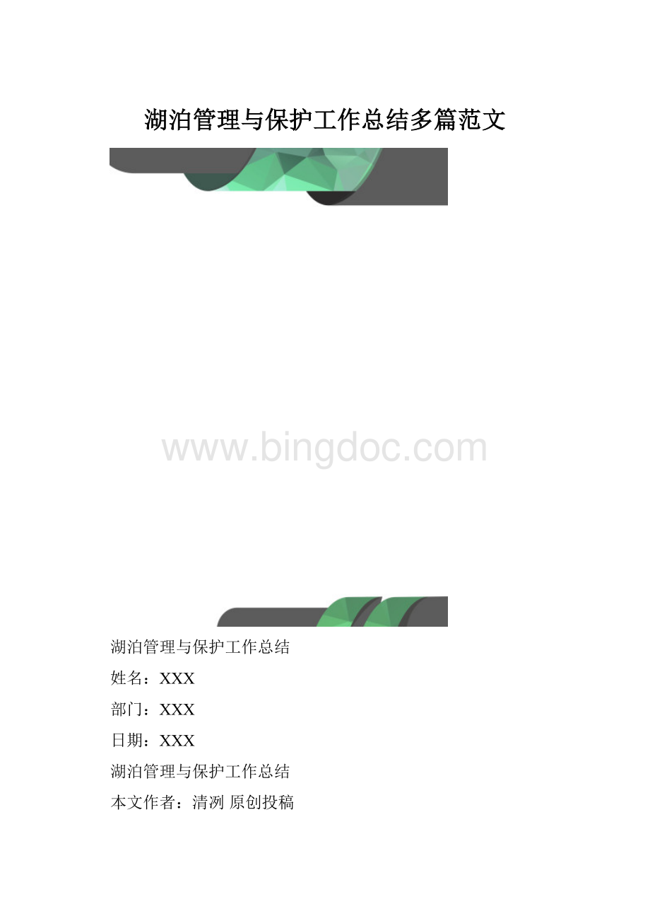 湖泊管理与保护工作总结多篇范文.docx