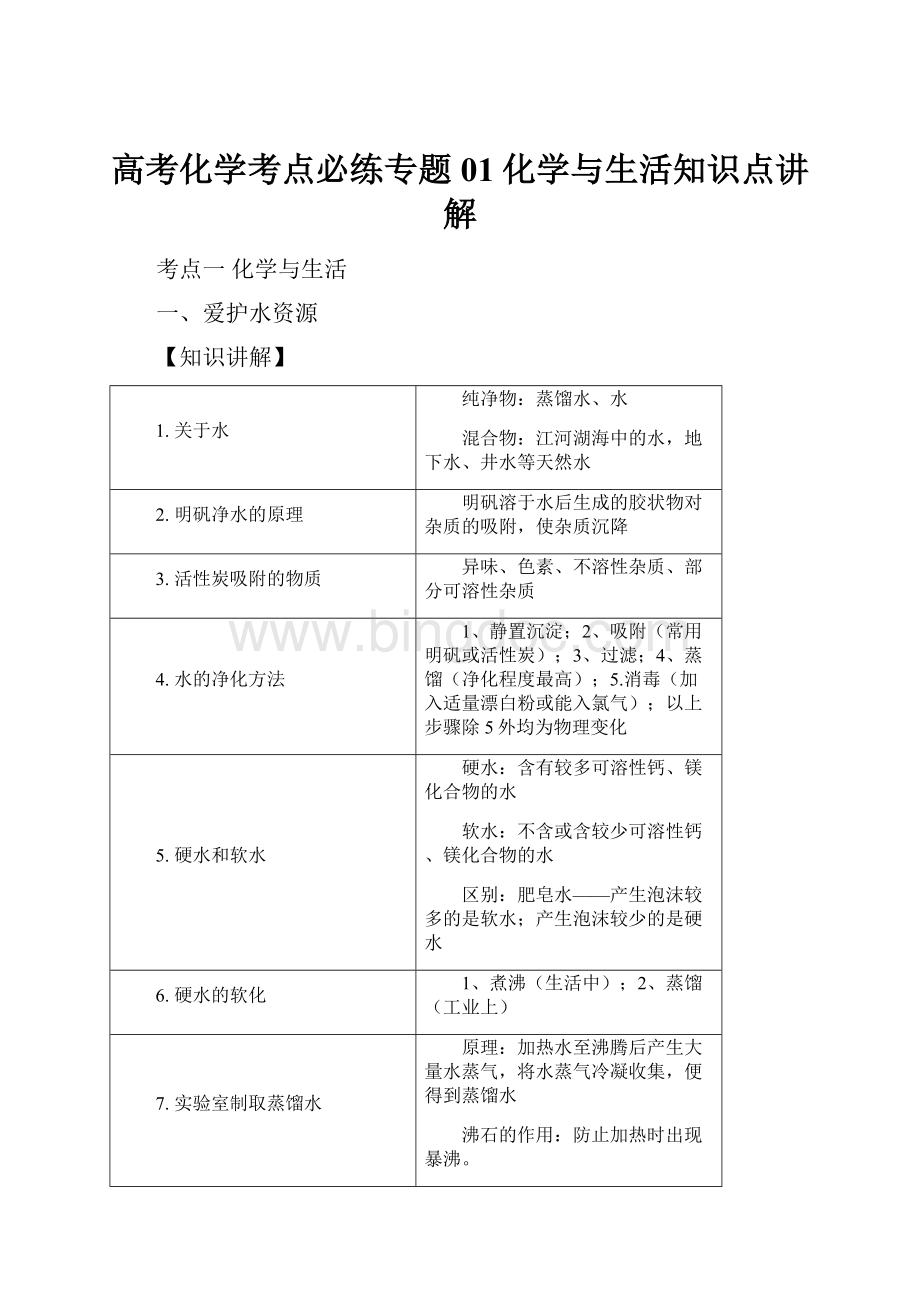 高考化学考点必练专题01化学与生活知识点讲解.docx