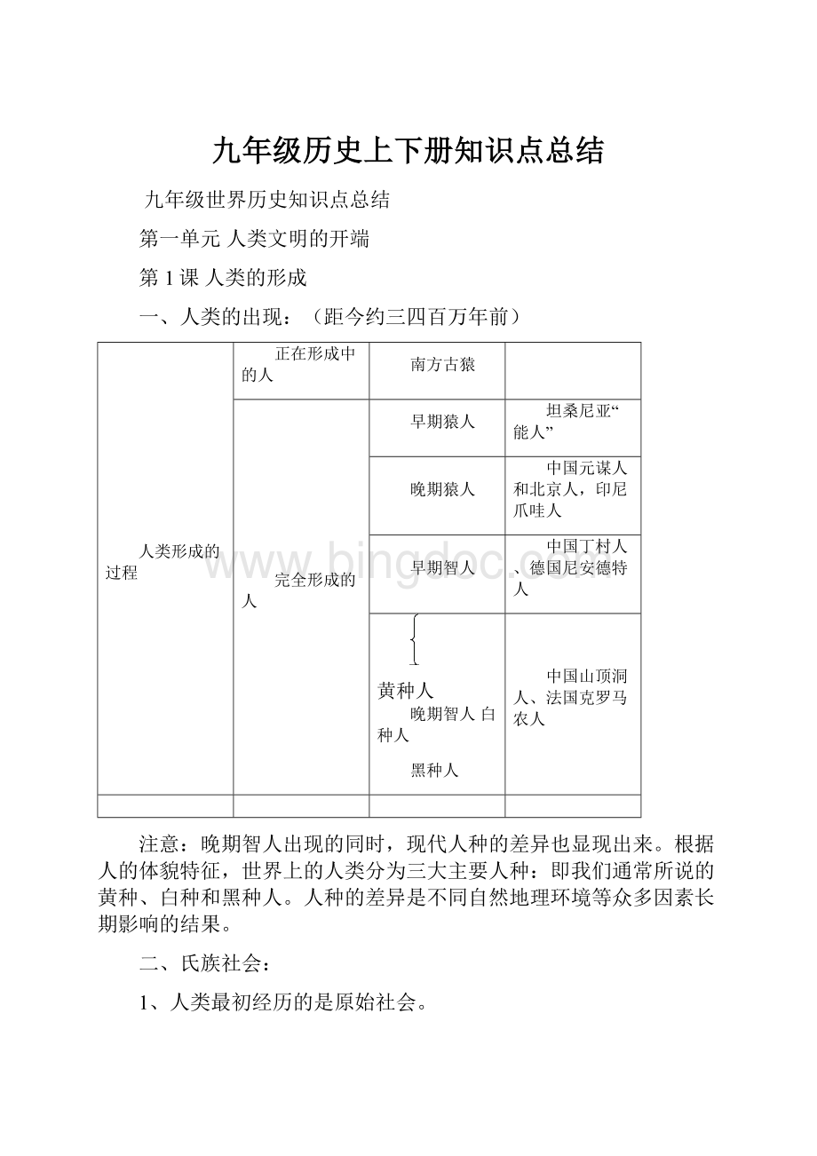 九年级历史上下册知识点总结.docx