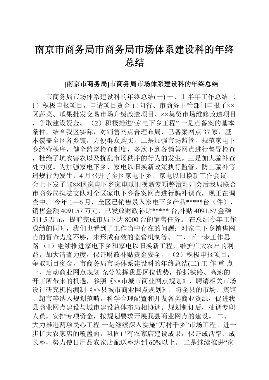 南京市商务局市商务局市场体系建设科的年终总结.docx
